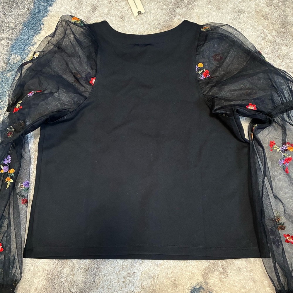 Maeve Embroidered Sheer-Sleeve Blouse NWT - Picture 9 of 12